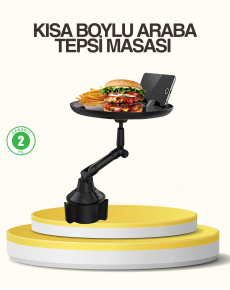 Araç Bardaklık Tepsisi 360° Dönebilen Kol Ayarlı Geniş Yemek Alanlı